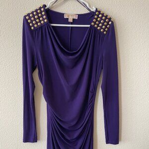Michael Kors, Purple, Cocktail Long Sleeves Draped Spring Party Dress